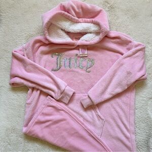 Juicy Couture Pink Fleece Hooded Lounge Set S/M Sequin Logo Kangaroo Pocket